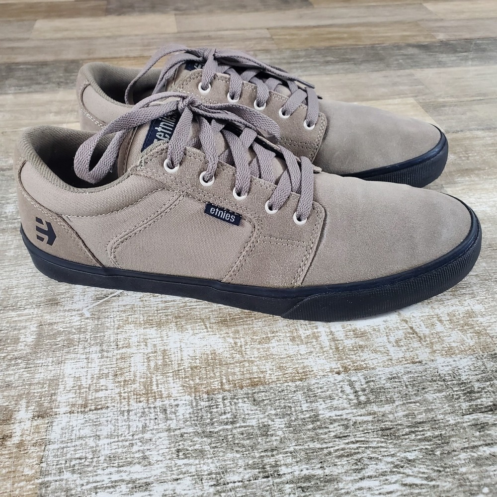 Etnies Barge LS Unisex Skate Shoes Sz 12 Warm Gray Black Suede Slip-On Sneakers